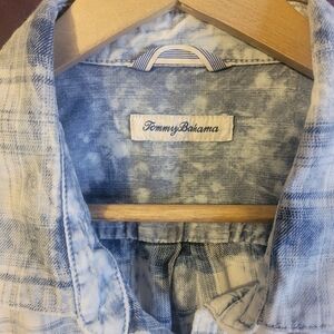 Tommy Bahama Light Blue Cotton Checkered Shirt